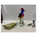 Murano-Style Art Glass Bird, Seal, Bird Dish