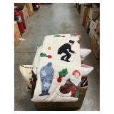 Box Lot With Christmas Quilt & Throw Pillows