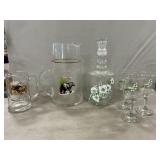 Vintage Decanter W/3 Wine Glasses, Wildlife