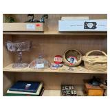 Shelf Lot With Amethyst Glass Lidded Compote,