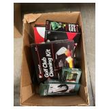 Box Lot With Golfing Accessories, Radio, Vintage