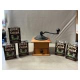 Coffee Grinder, Ideal Cocoa Tins