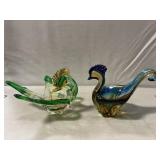 Murano-Style Art Glass Phoenix, Bird Candy Dishes