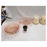 Tray Of Vintage Pink Depression Glassware,