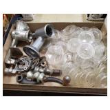 Vintage Food Grinder & Assorted Vintage Glass
