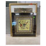 Framed Embroidered Silk, Floral Print