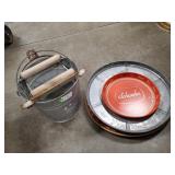 (1) Galvanized Bucket w/ Wooden Roller Wringer,