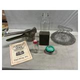 Collapsable Wire Basket, Vintage Ricer, Bottles &