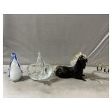 Art Glass Penguin, Horse, Fish Bowl & Owls On