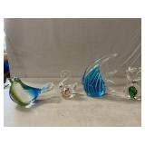 Art Glass Angel Fish, Swan, Owl & Bird