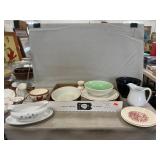 Redware Bowl, Ironstone Creamer, China Plates &