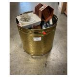 Brass Bucket With Lantern, Clock, Birdhouses &