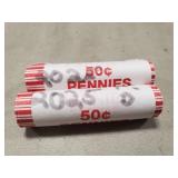(2) Rolls Of U.S. 2025 Pennies