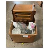 Box Lot With Jewelry Box, Glassware, Bell,