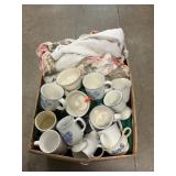 Box Lot With Pfaltzgraff Yorktowne Mugs, Bedskirt