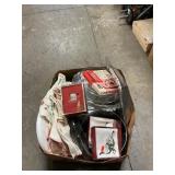 Box Lot With warmer, Glassware, Metal Tray, Pig