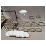 (6) Glass Canning Jars, Metal Wire Basket & More