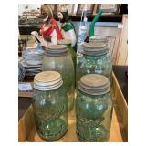 (6) Vintage Canning Jars, Green Bottle