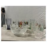Vintage Promo Glasses, Pressed Glass Bowl,