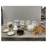 Phillies Ashtray, Assorted Mugs, Vases, Creamer,