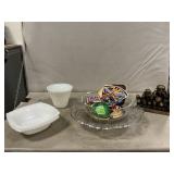 Pressed Glass Platter, Milk Glass, Bowl, Poodle