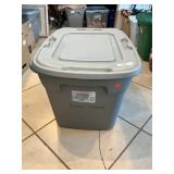 Storage Tote With Vintage Gaiters, Glassware,