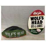 Wolfï¿½s Head Oil Cast Iron Sign & Vintage Service