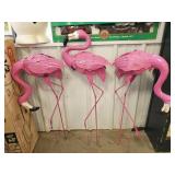 (3) Decorative Garden Metal Flamingos