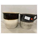 2-Tone Stoneware Crock & Handled Crock