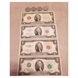(4) U.S. Two Dollar Bills (Three w/ Red Seal) &
