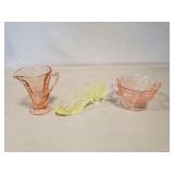 (1) Vintage Yellow Vaseline Glass Slipper & (2)