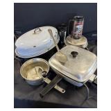 Box Lot with Large Granite Roaster, Waffle Iron,