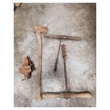 (1) Axe, (1) Vise & (2) T-Handle Wood Augers