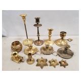 Tray Lot Of Assorted Brass Candle Holders