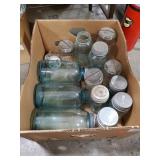 Box Lot Of (13) Assorted Blue & Clear Glass