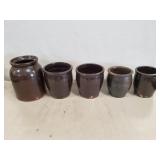 Tray Of (5) Assorted Stoneware Crocks