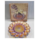 (1) Vintage Carnival Glass 11" Egg Relish Dish w/