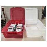 (2) Plastic Storage Containers & (2) Hess Trucks