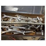 Metal Tool Box with Assorted Wrenches and Sockets