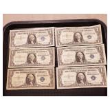 (6) U.S. Silver Certificate One Dollar Bills