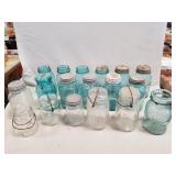 Box Lot Of (18) Assorted Blue & Clear Glass