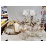 Box Lot Of (6) Assorted Oil Lamps, (2) Electric