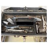Tool Box with Misc. Tools. Vise Grips, Sockets