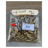 (100) 5.7 x 28 Empty Brass Cases (As Per