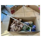 Box Lot With Hose Wand, Sprinkler, Faux Flowers,