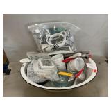 Enamel Basin With Kitchen Utensils, Ramekins,