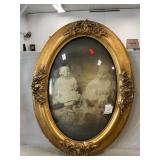 Vintage Infant Photo In Gilt Frame & Convex Gla