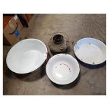 (3) Enameled Pans & (1) Vintage Heater Burner