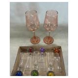 Art Glass Shooter Set, Pink Wine Glasses