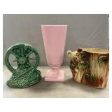 McCoy Koala Bear & Wagon Wheel Planters, Pink Urn